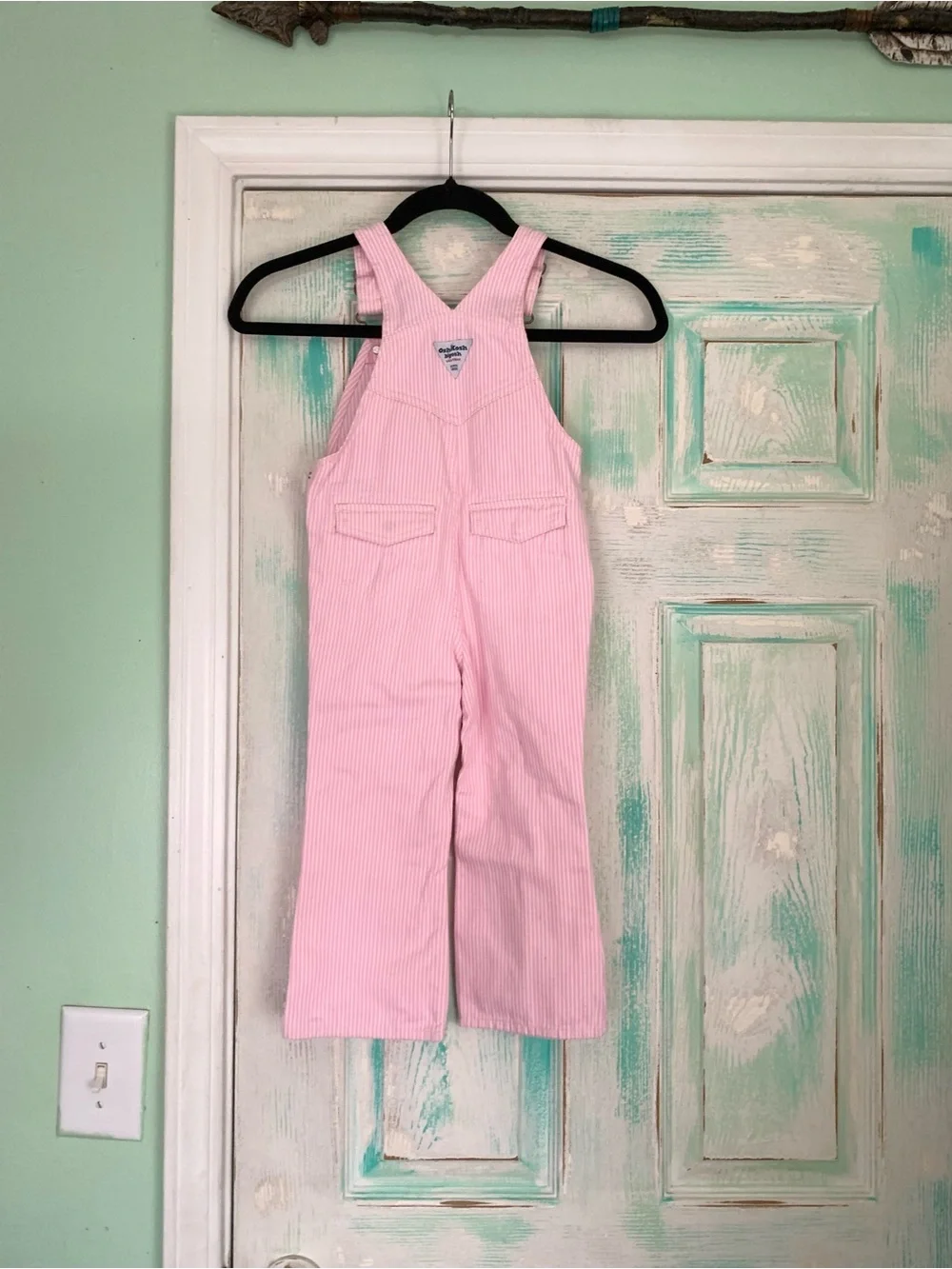 Vintage Oshkosh B’Gosh Pink & White Striped Denim Overalls 3T